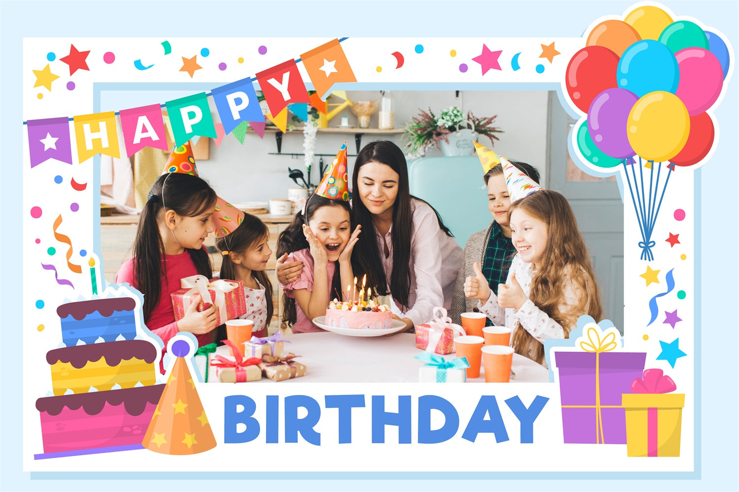 Custom Birthday Backdrop Pastel Balloon Colorful Banner Backdrop TWW3-72