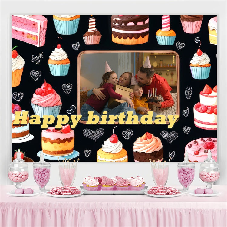 Custom Made Birthday Backdrops Pastel Cupcake Party Backdrop TWW3-73