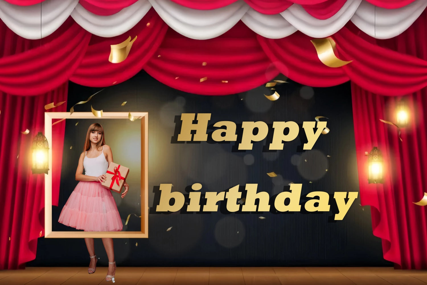 Custom Birthday Backdrop Golden Confetti Stage Birthday Backdrop TWW3-75