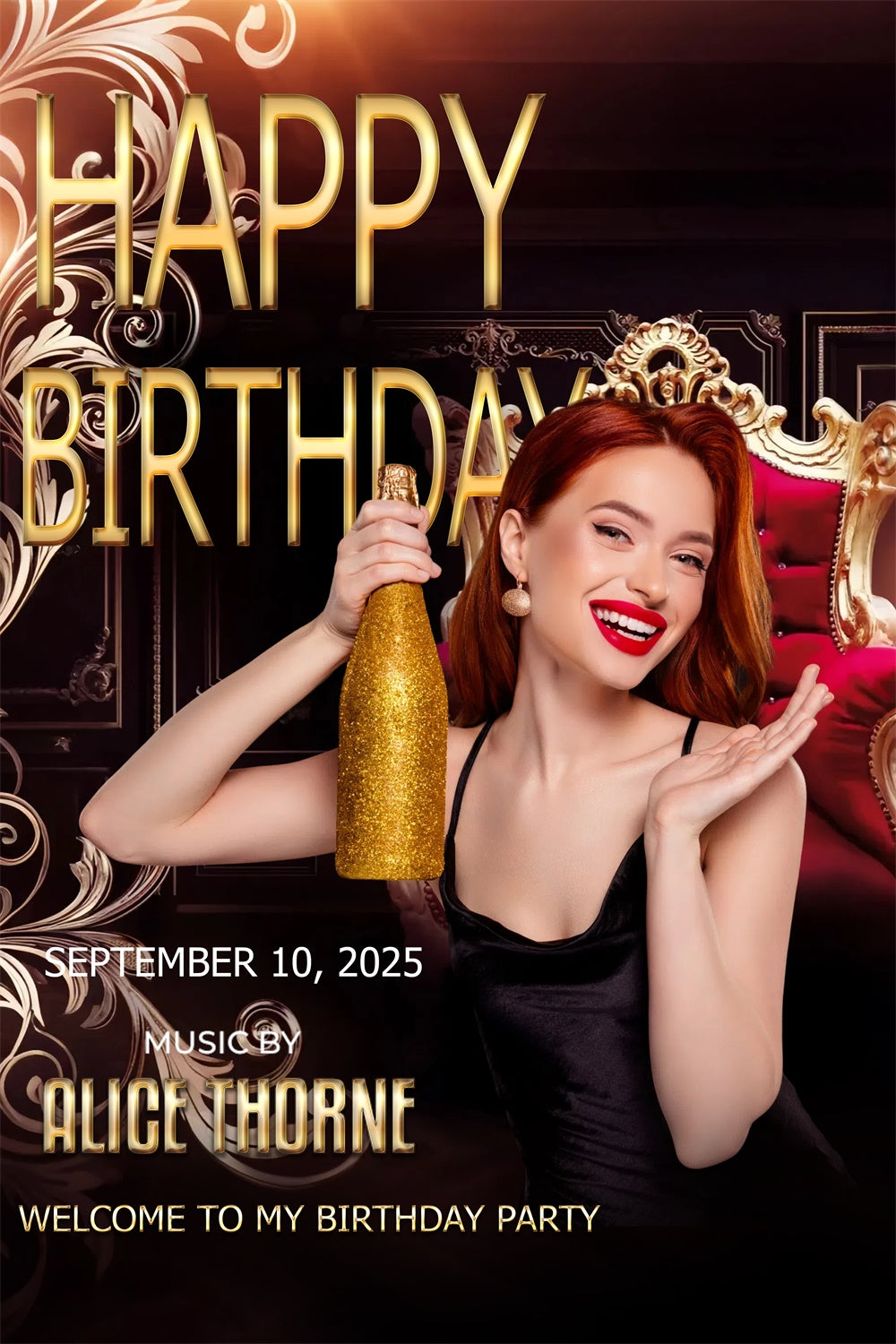 Custom Backdrops For Birthdays Golden Champagne Elegant Backdrop TWW3-82