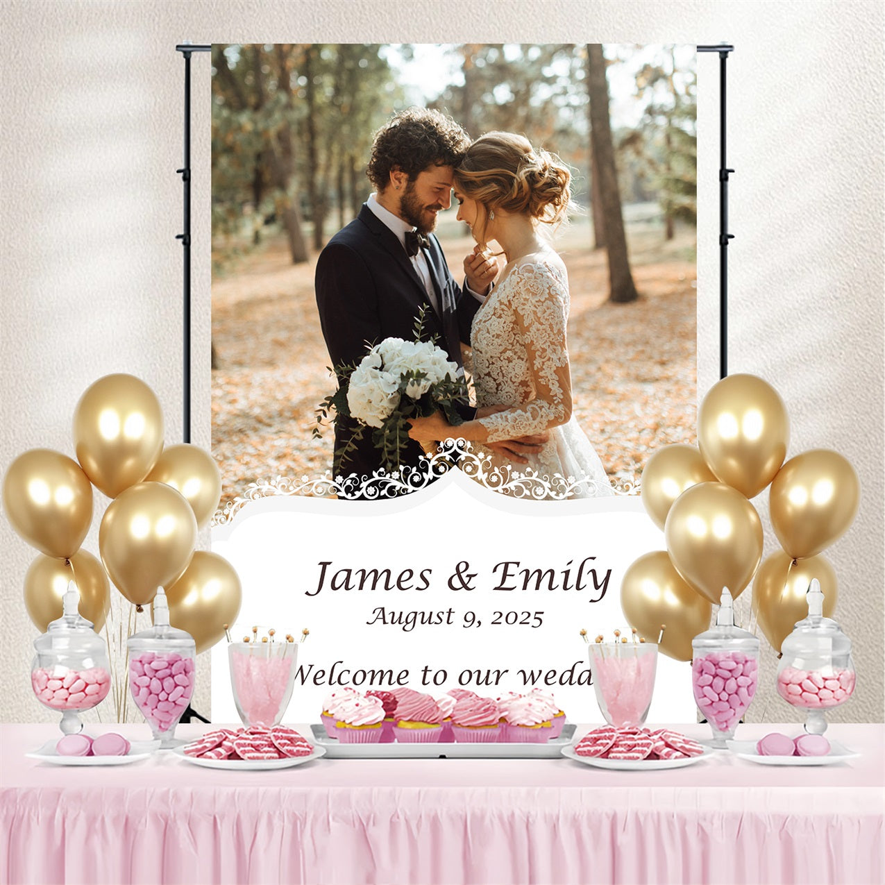 Fall Wedding Backdrop Autumn Forest Romance Personalised Backdrop TWW3-83