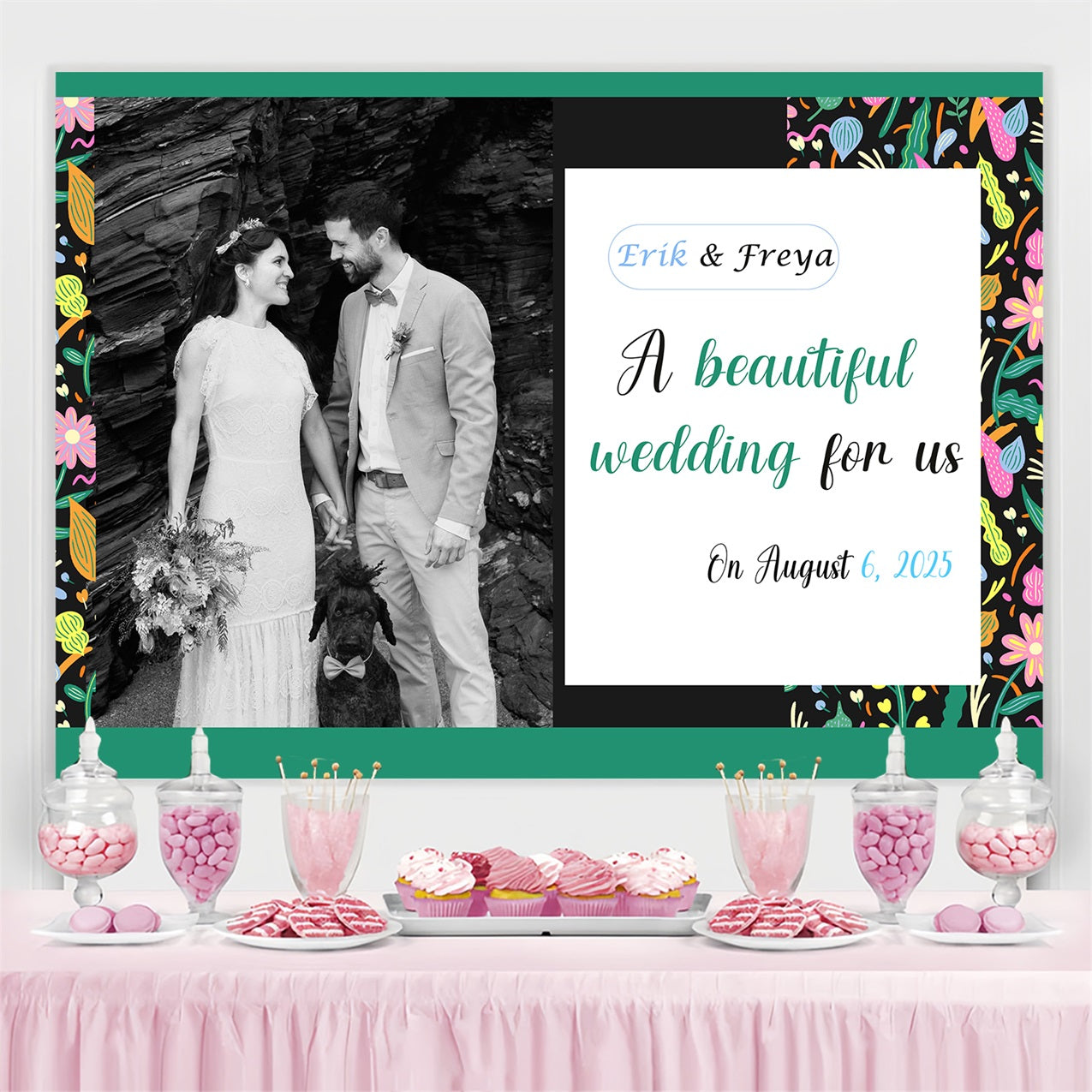 Wedding Photo Backdrops Floral Frame Personalised Backdrop TWW3-87