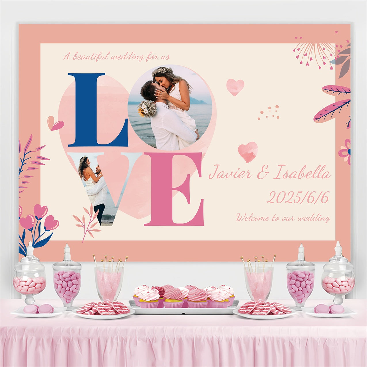 Backdrop For Wedding LOVE Theme Romantic Personalized Backdrop TWW3-89