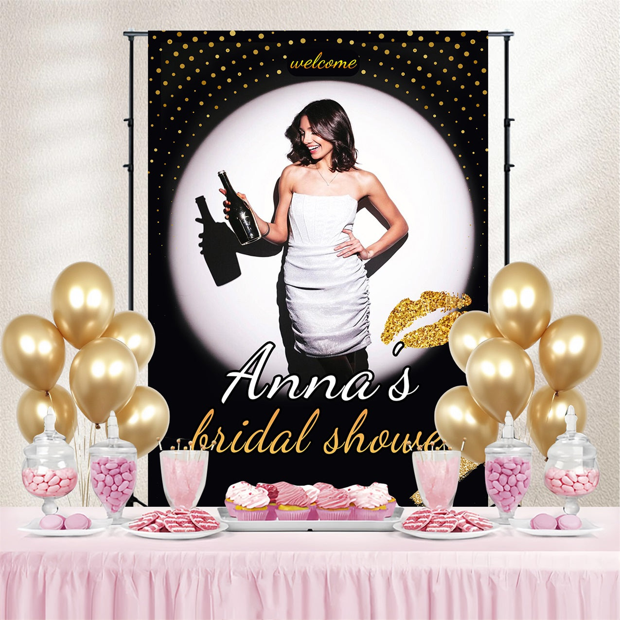 Bridal Shower Backdrop Sparkle Lips Customized Backdrop TWW3-90