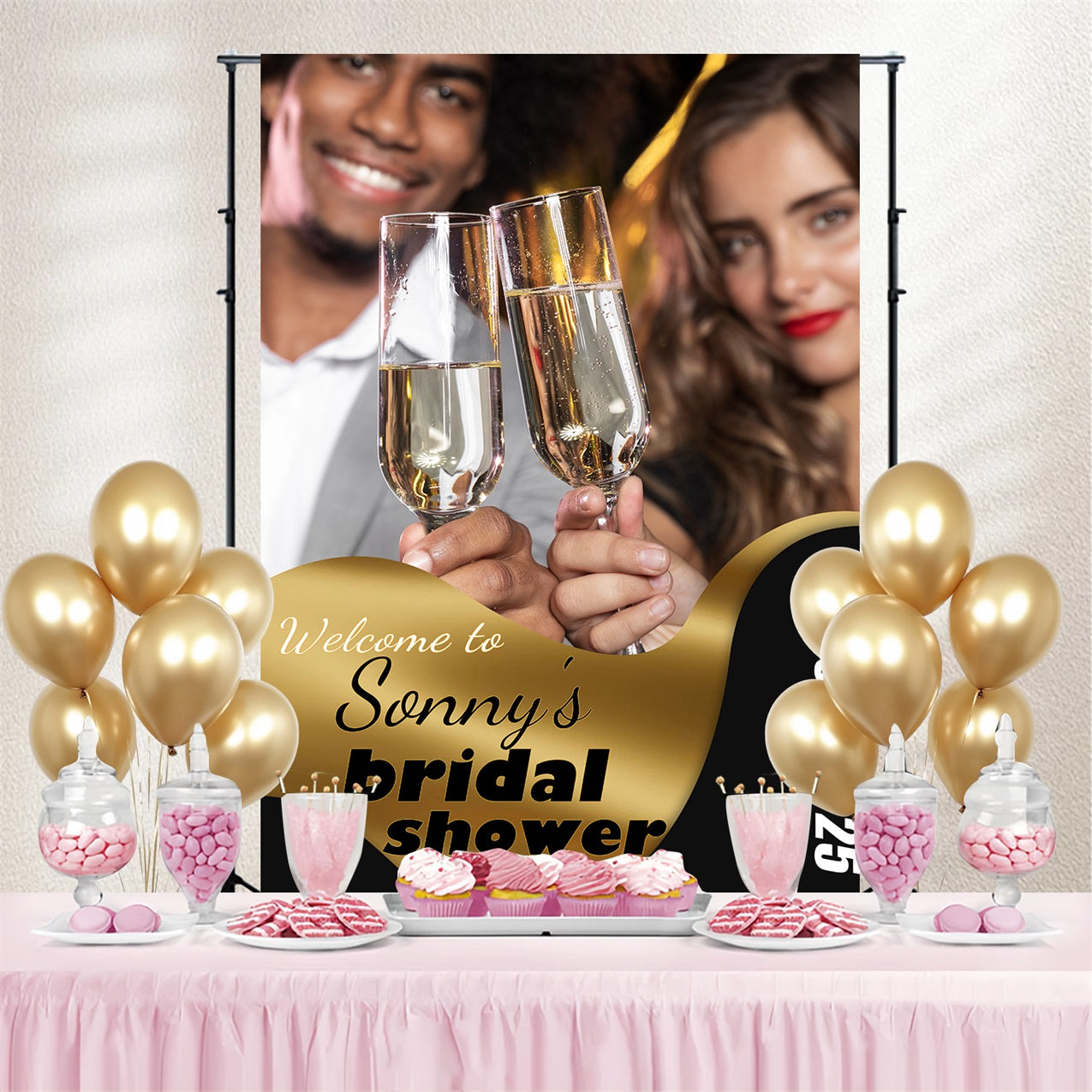 Bridal Shower Backdrops Champagne Toast Personalised Backdrop TWW3-91