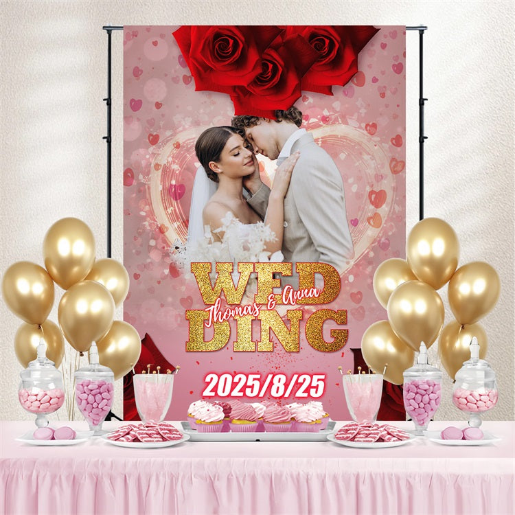 Wedding Ceremony Backdrop Red Roses Love Custom Backdrop TWW3-92