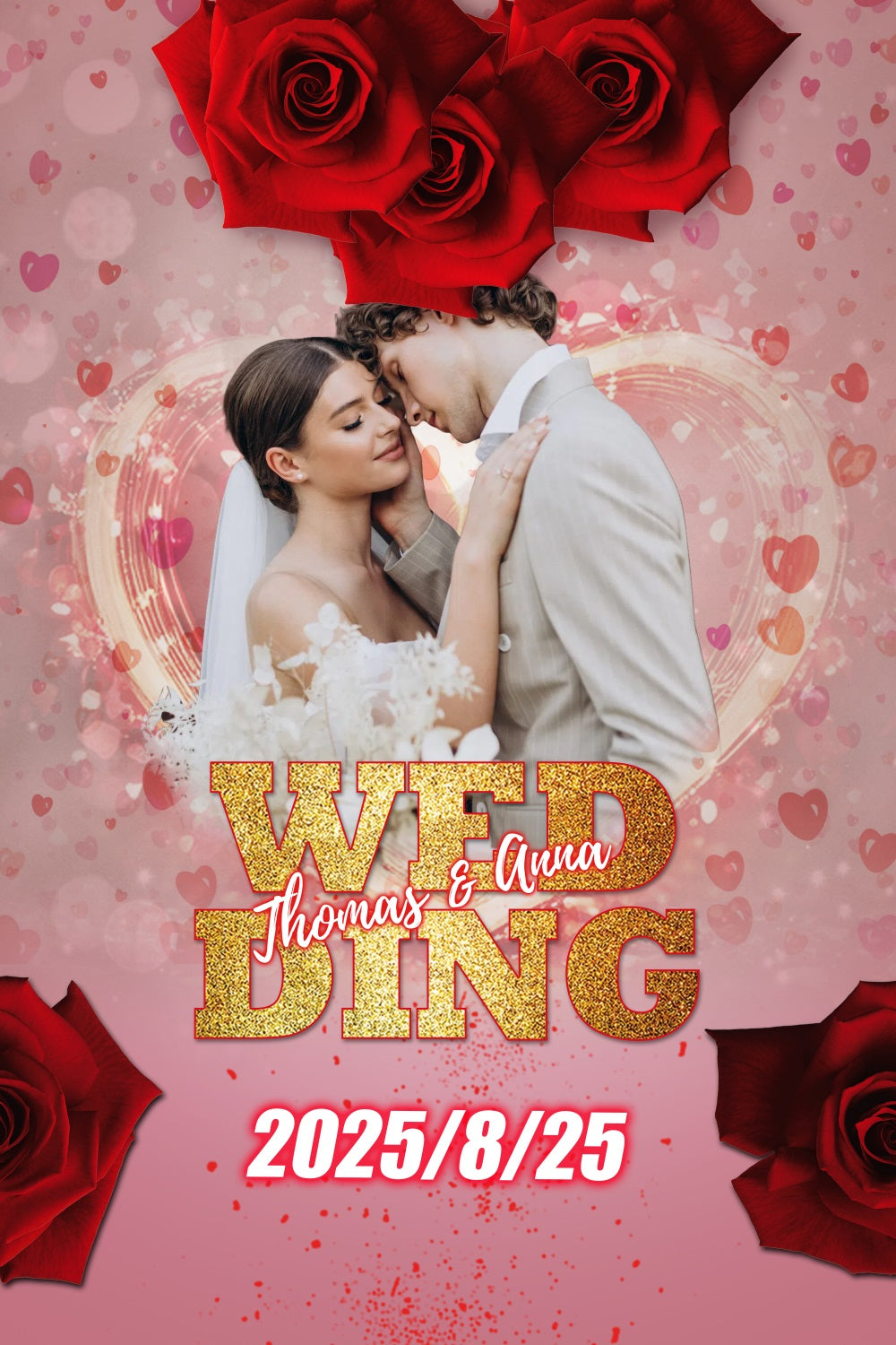 Wedding Ceremony Backdrop Red Roses Love Custom Backdrop TWW3-92