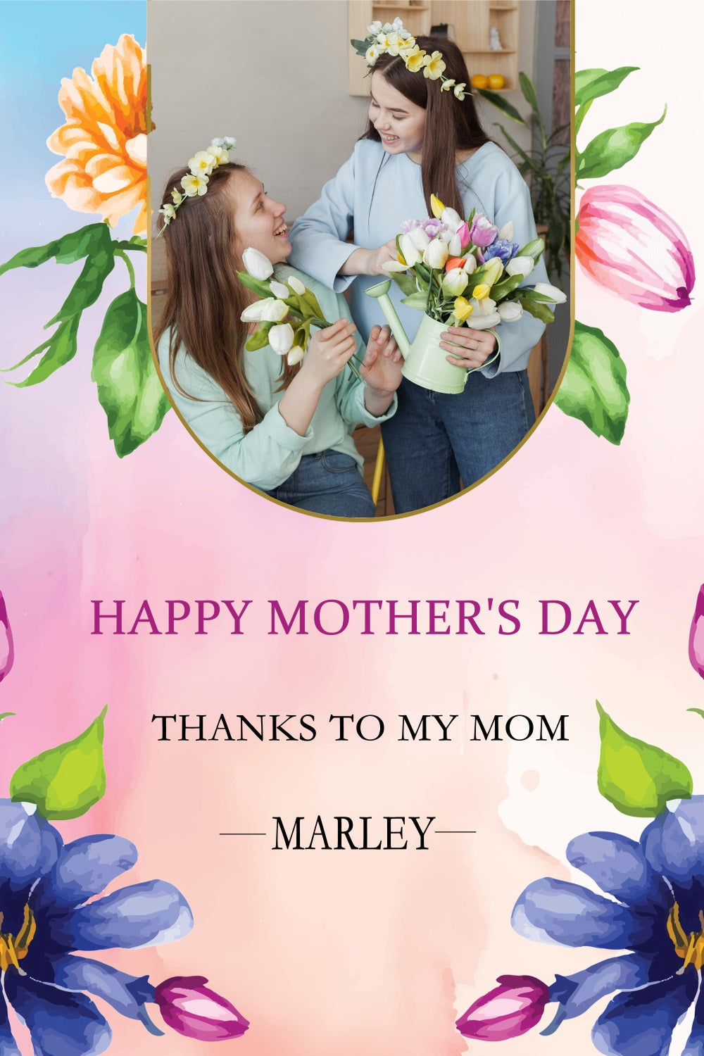 Mothers Day Photo Backdrop Pastel Flower Frame Personalized Backdrop TWW4-10