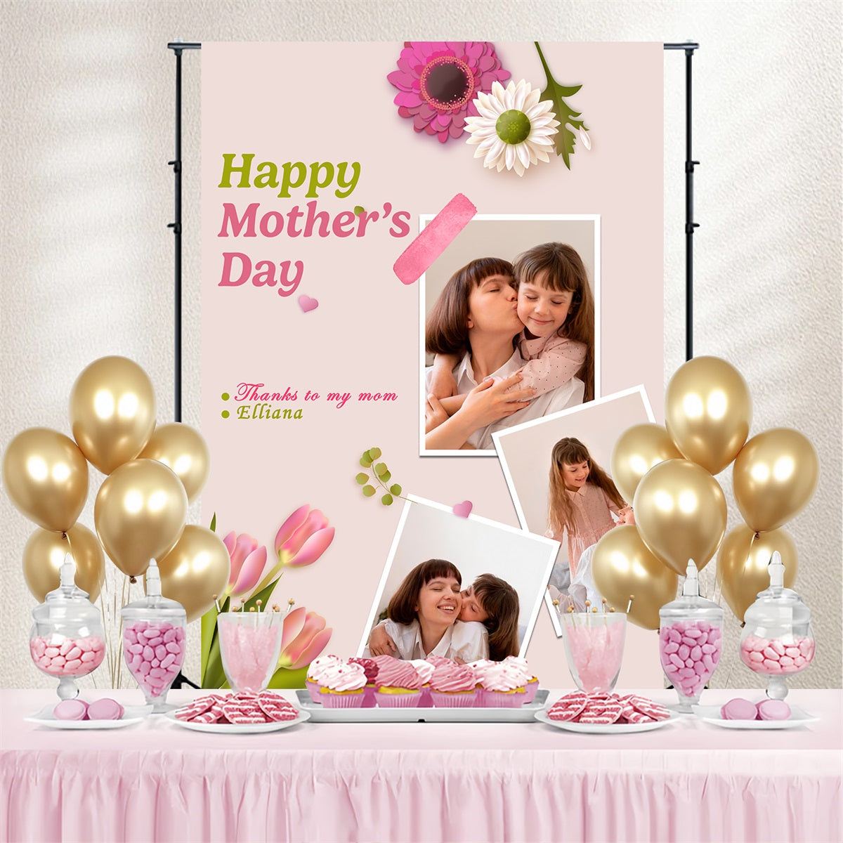 Mothers Day Photo Backdrop Tulip Love Collage Custom Backdrop TWW4-2
