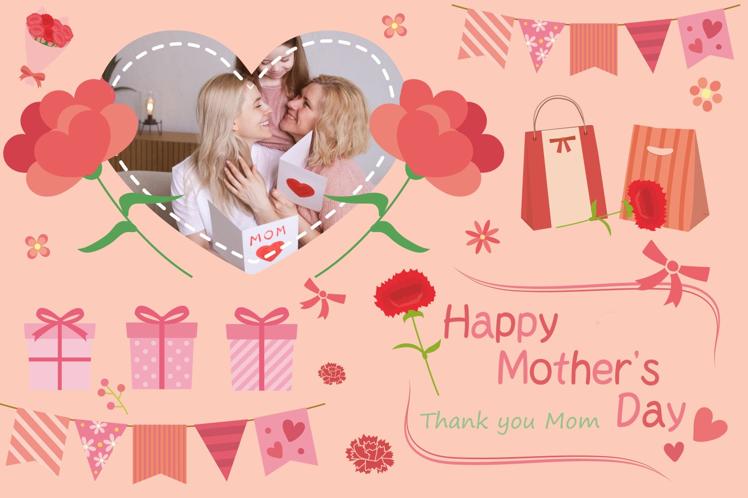 Backdrop For Mothers Day Family Love Floral Customized Backdrop TWW4-20