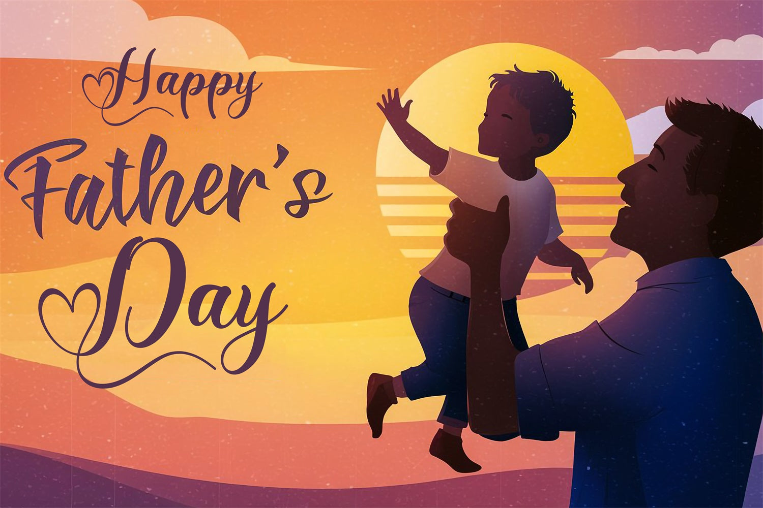 Fathers Day Backdrop Sunset Silhouette Personalized Backdrop TWW4-79