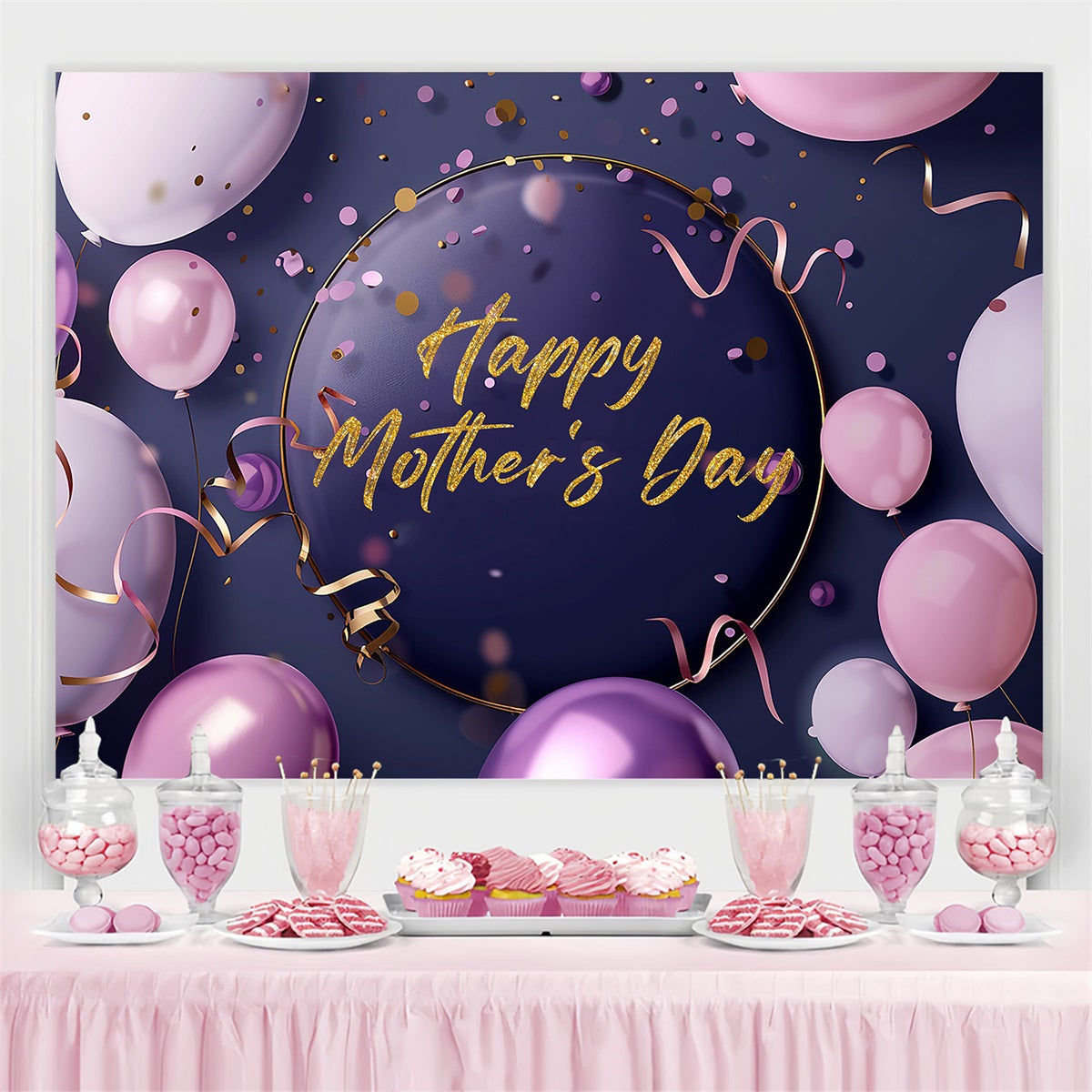 Mother's Day Backdrop Purple Party Balloons Custom Backdrop TWW4-8