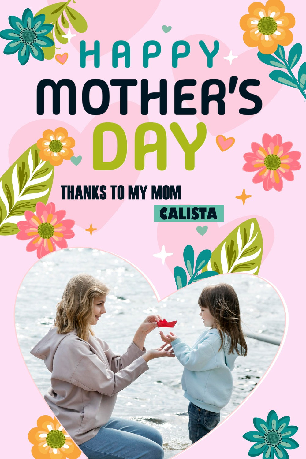 Backdrops For Mother's Day Pink Floral Love Personalised Backdrop TWW4-9