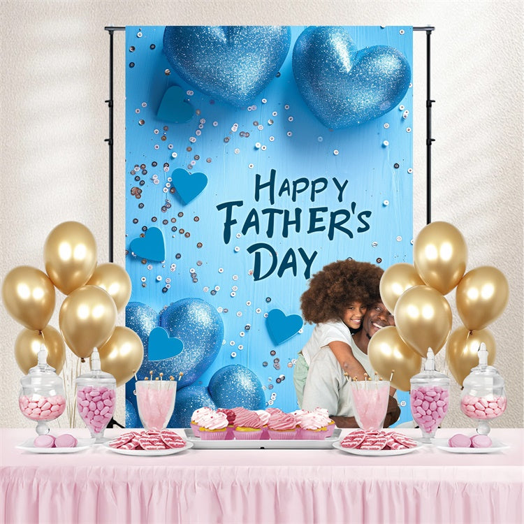 Fathers Day Backdrop Blue Glitter Hearts Personalized Backdrop TWW4-92