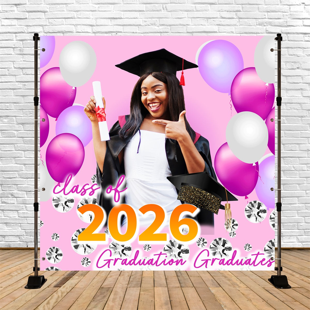 2026 Graduation Backdrop Pink Balloon Custom Party Graduation Backdrop TWW5-29