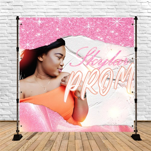 Prom 2025 Backdrop Pink Sparkle Customized Party Graduation Backdrop TWW5-46