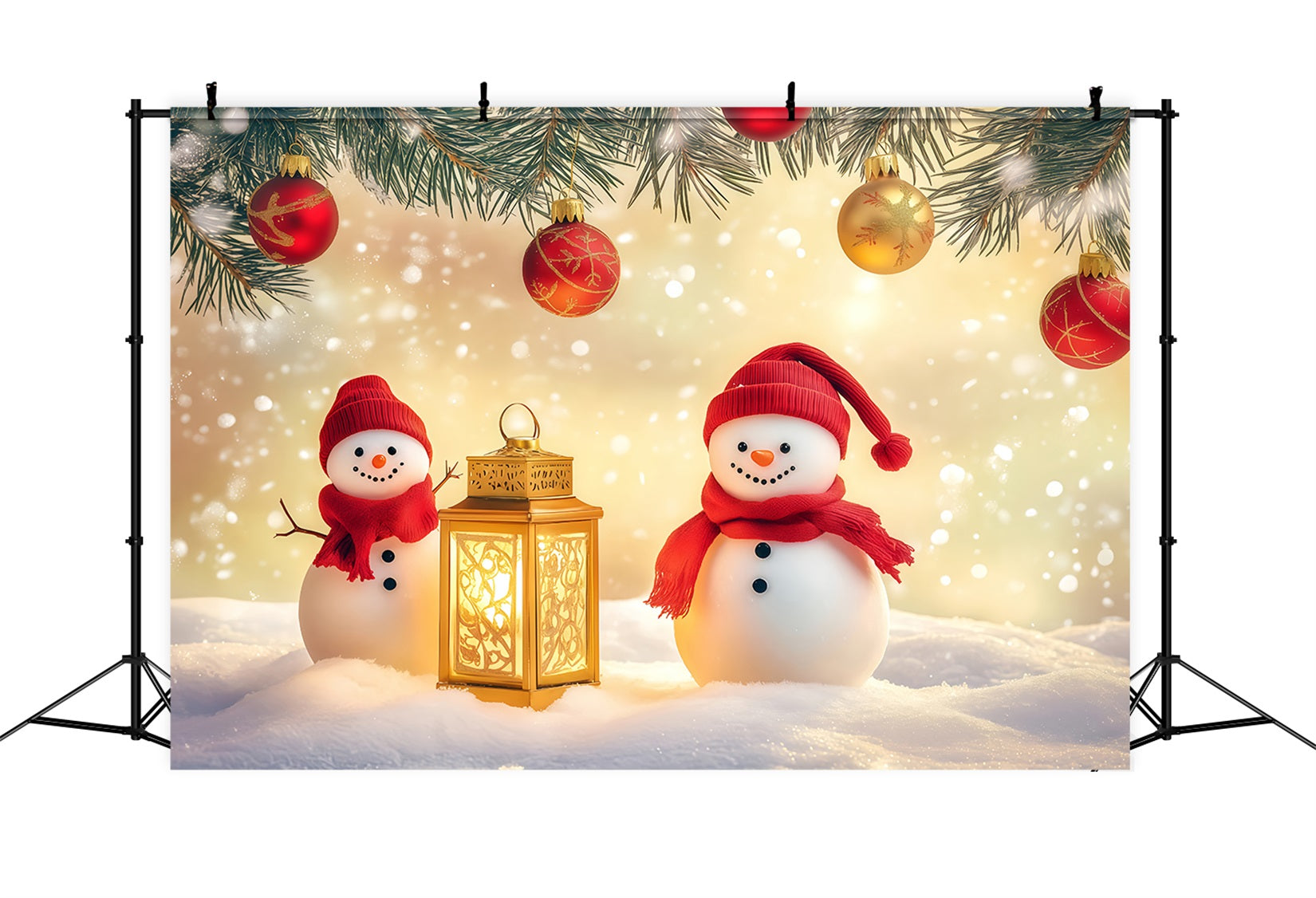 New Years Backdrop Cute Snowmen Lantern Glow Happy New Year Backdrop TWW512-5