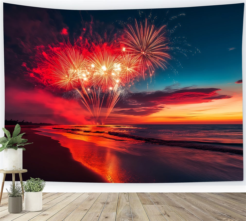 Happy New Year Backdrop Cloud Beach Fireworks Burst New Years Eve Backdrop TWW512-6