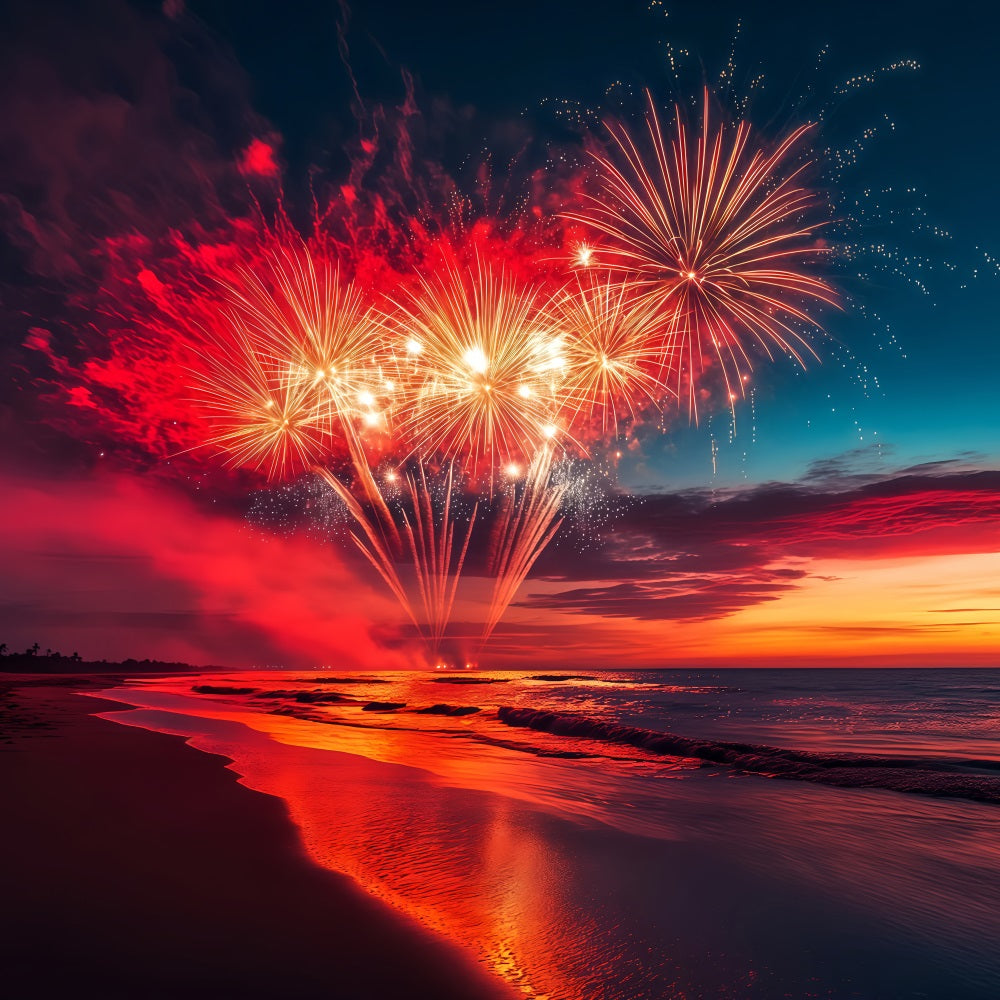 Happy New Year Backdrop Cloud Beach Fireworks Burst New Years Eve Backdrop TWW512-6