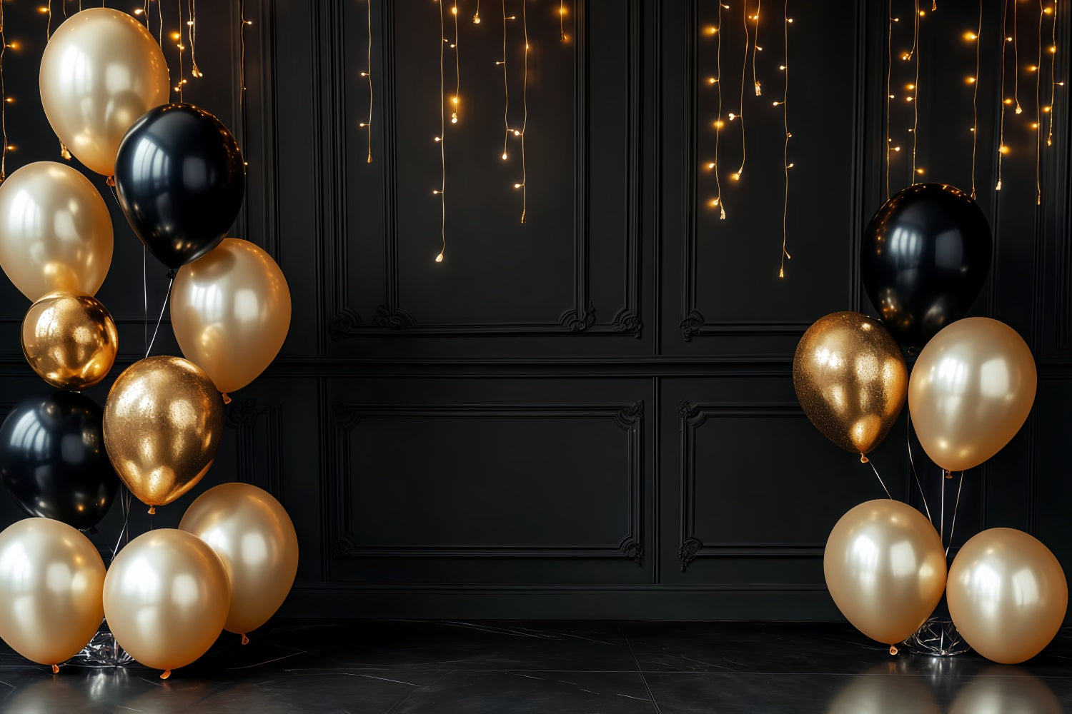 New Year Backdrop Ideas Elegant Black Gold Glitter Balloon Backdrop TWW512-8