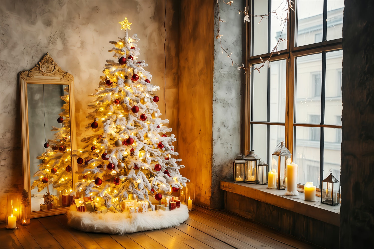 New Year Photo Backdrop Christmas Tree Candlelit Happy New Year Backdrop TWW512-9