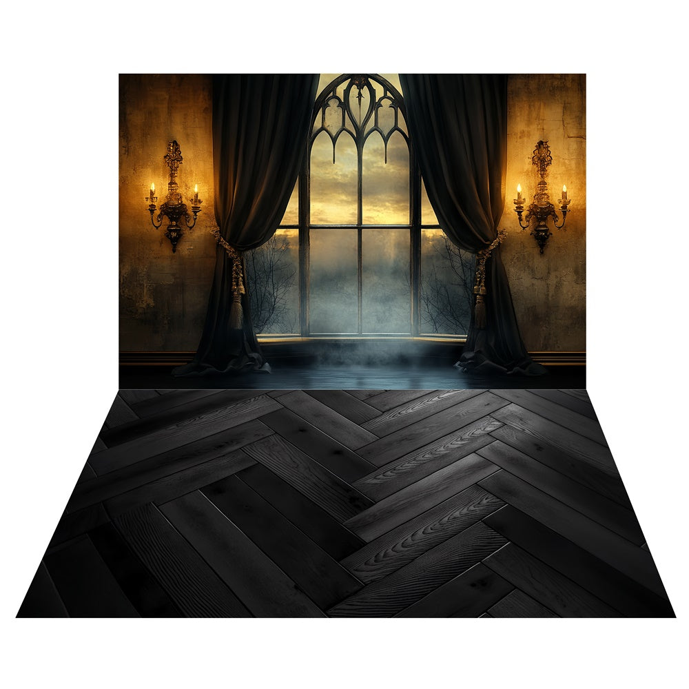Haunted Mansion Window Backdrop+Herringbone Floor Backdrop TWW57-57