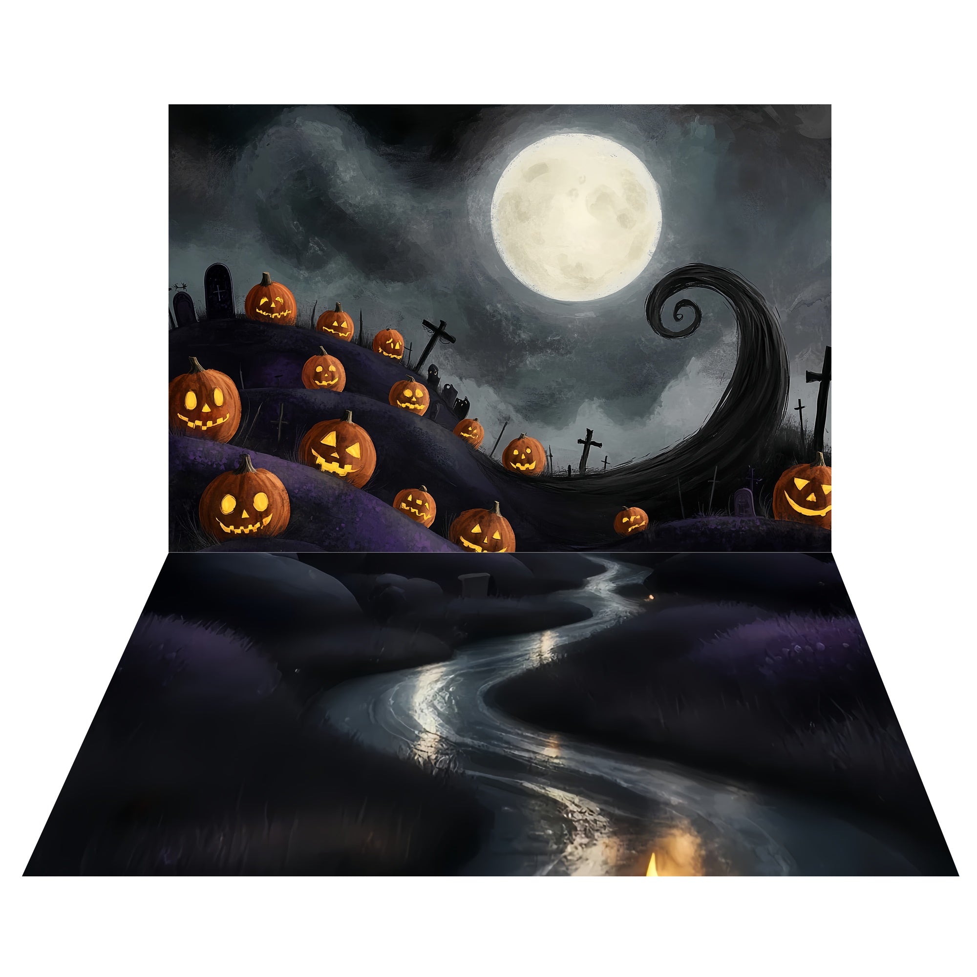 Haunted Halloween Hill Backdrop+Twisting Creek Floor Backdrop TWW57-59