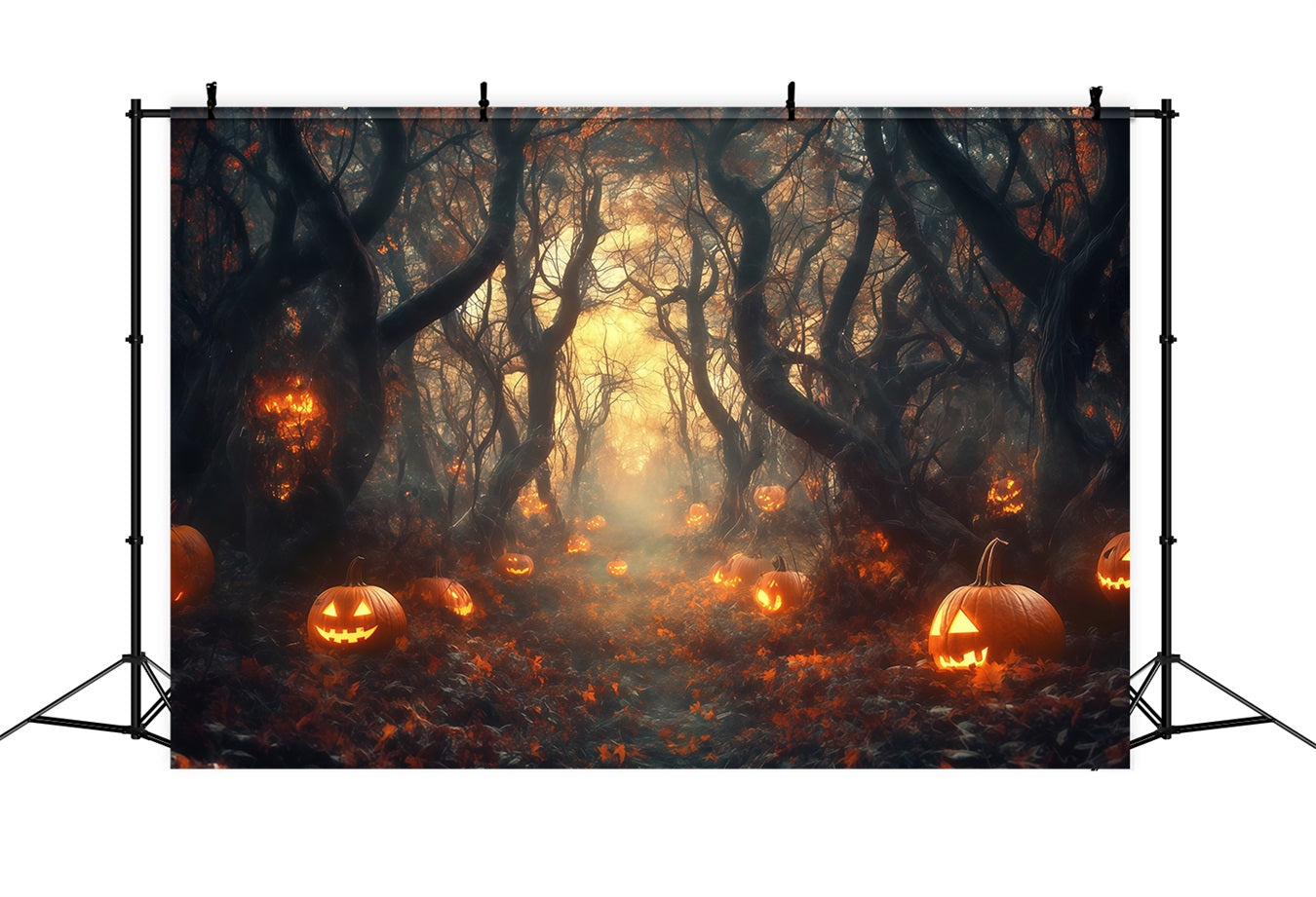 Halloween Graveyard Backdrop Glowing Jack O’Lantern Forest Path Halloween Photo Backdrops TWW58-33