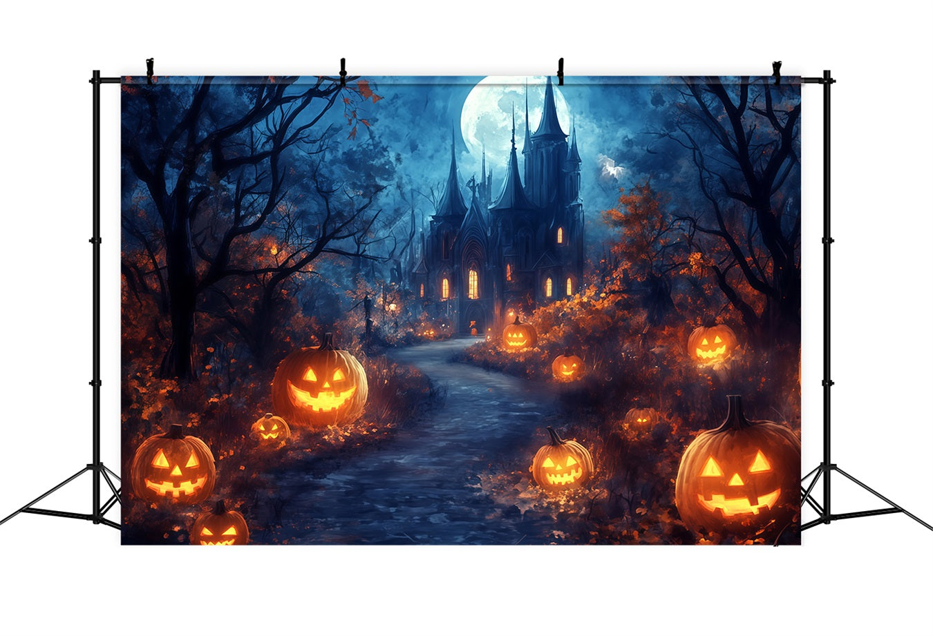 Halloween Moonlit Pathway to Haunted Pumpkin Castle Spooky Halloween Backdrop TWW58-39