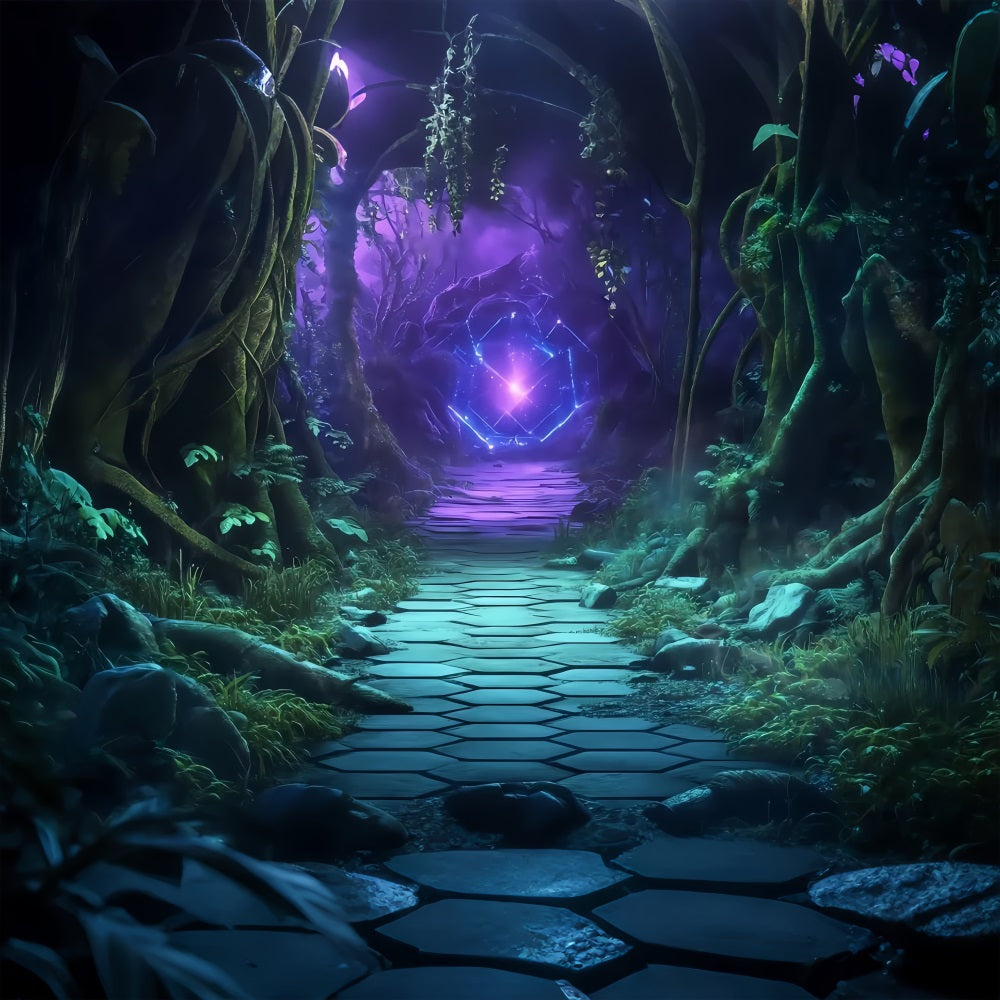 Halloween Mystical Forest Path with Glowing Portal Halloween Backdrop TWW58-50
