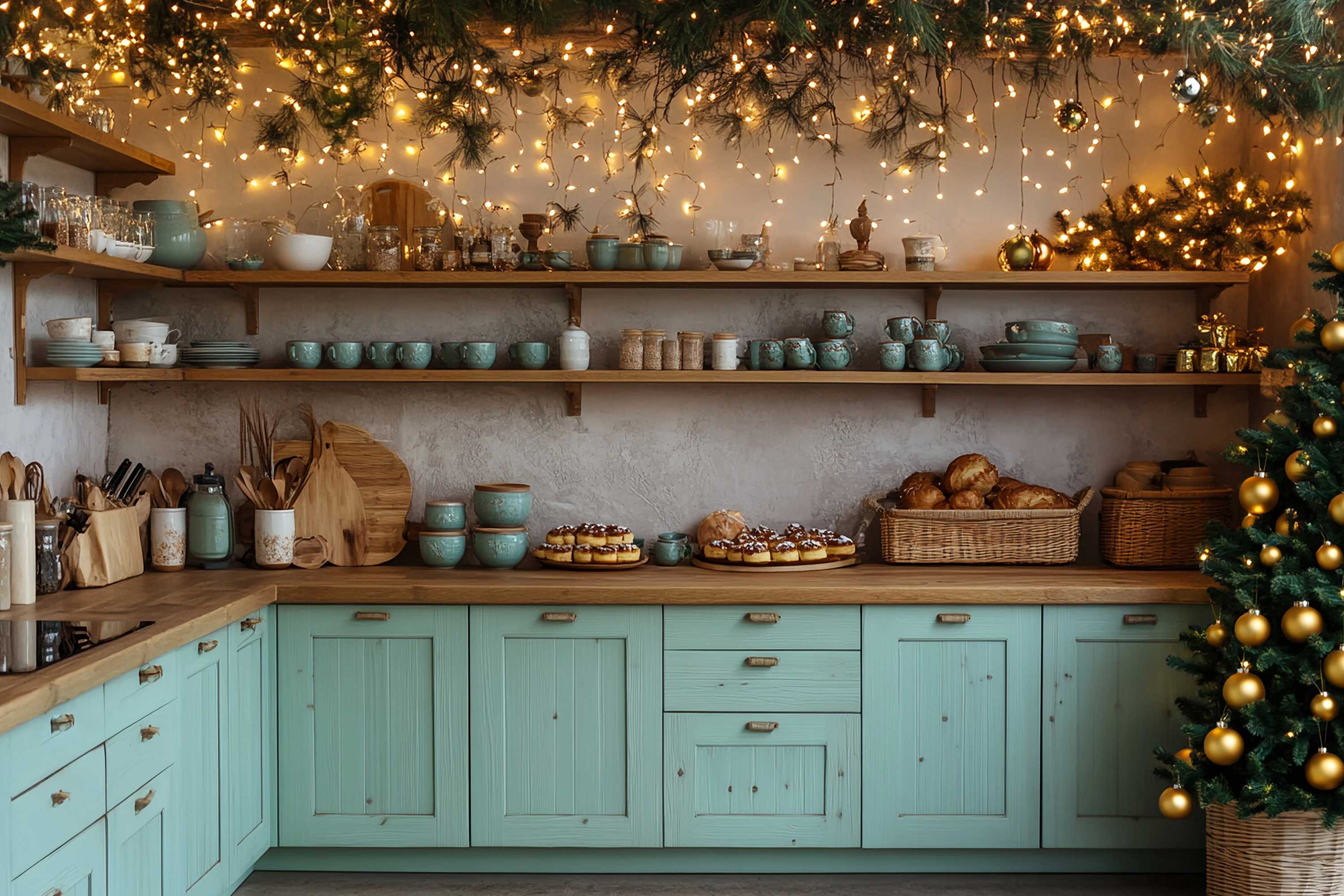 Christmas Kitchen Backdrop Rustic Kitchen Christmas Bakery Decor Christmas Backdrops 10x10 TWW58-83