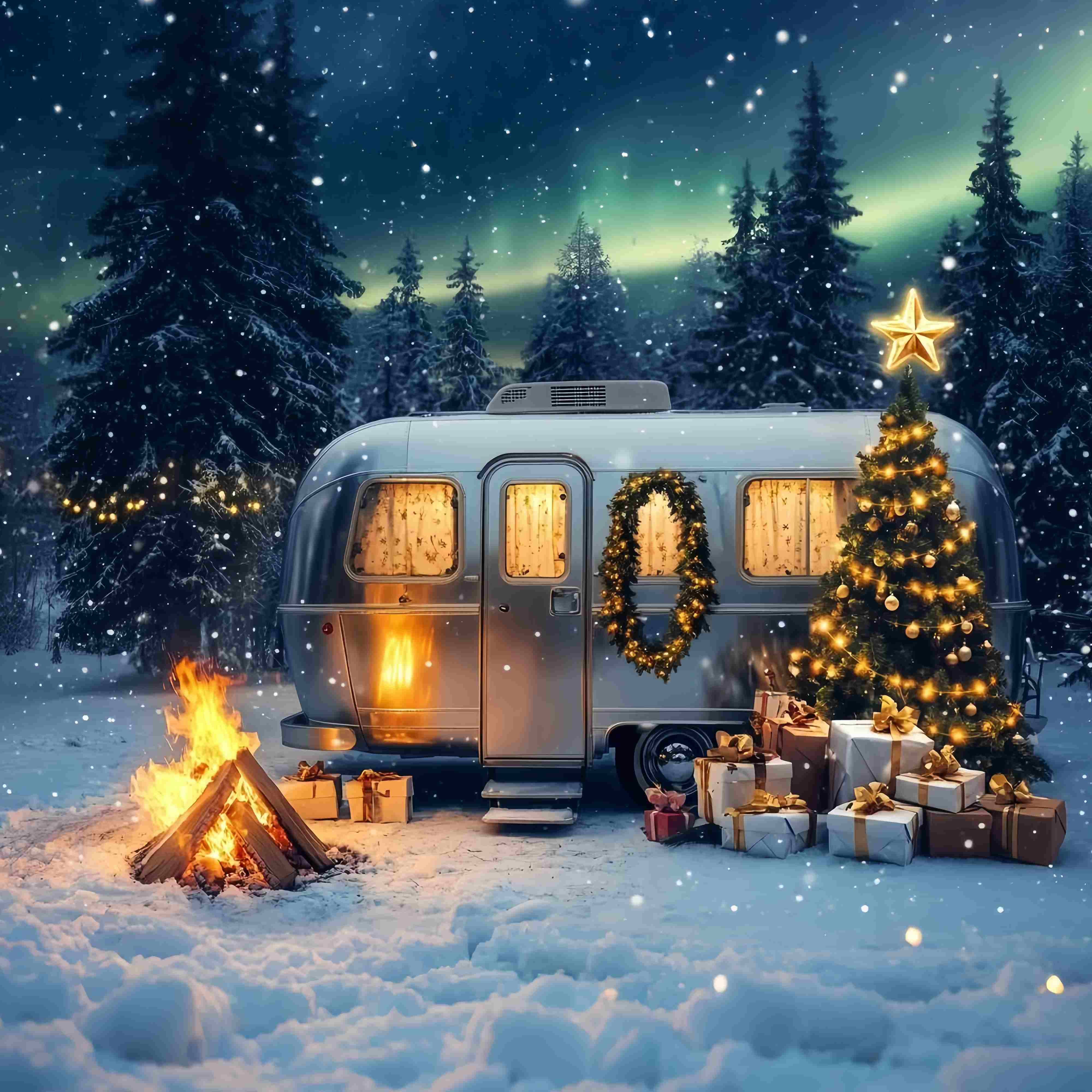 Christmas Tree Farm Backdrop Snowy Camper Christmas Tree Magic Backdrop Christmas TWW58-86