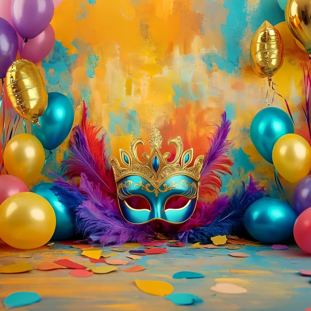 Mask Carnival Backdrop Colorful Mask Balloons Glow Carnival Backdrop TWW59-15