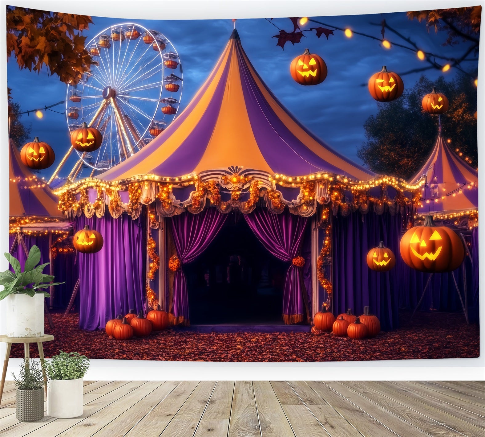 Halloween Circus Backdrop Purple Pumpkin Lantern Circus Backdrop Ideas TWW59-18