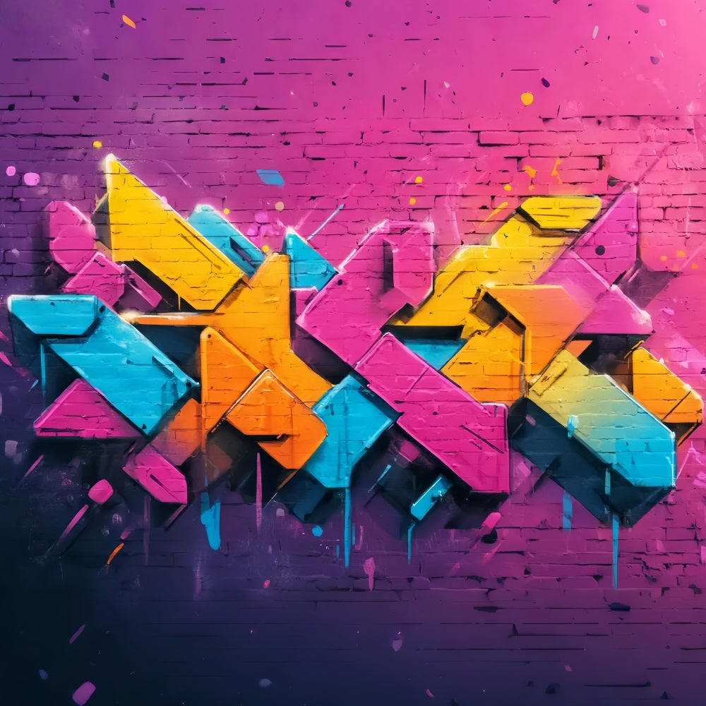 Brick Wall Backdrop Vibrant Neon Graffiti Artwork Brick Photo Backdrop TWW59-199
