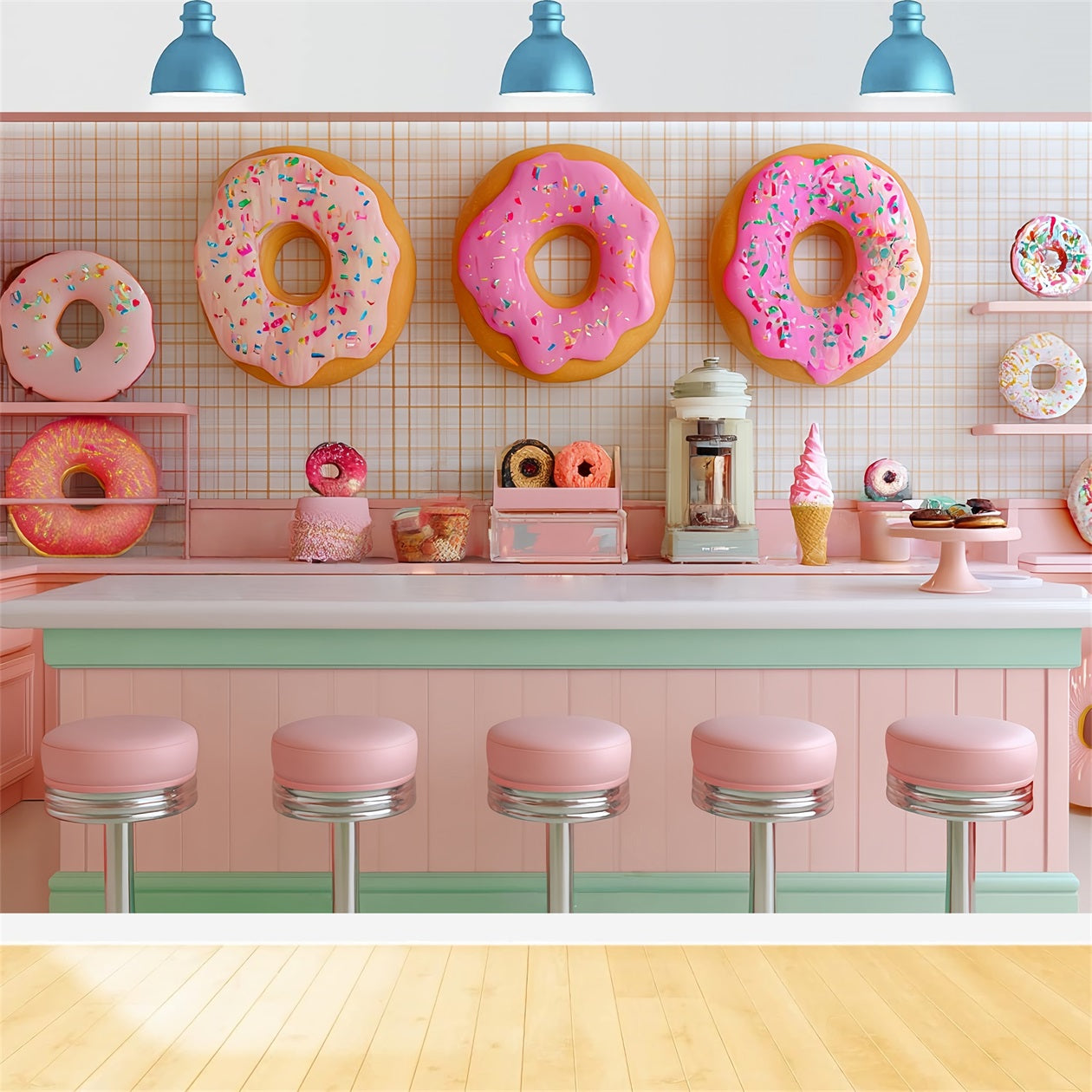 Cake Smash Backdrop Girl Pink Donut Dessert Bar Birthday Backdrop TWW59-213
