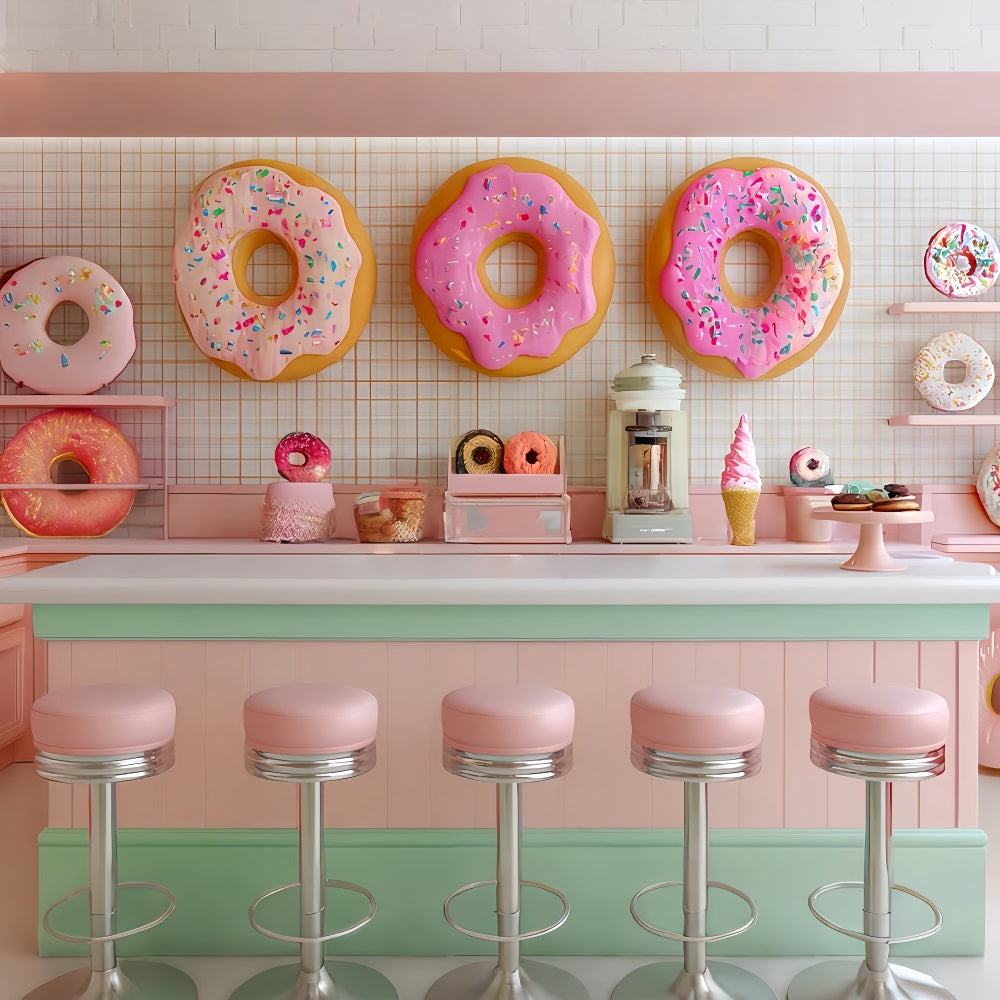 Cake Smash Backdrop Girl Pink Donut Dessert Bar Birthday Backdrop TWW59-213