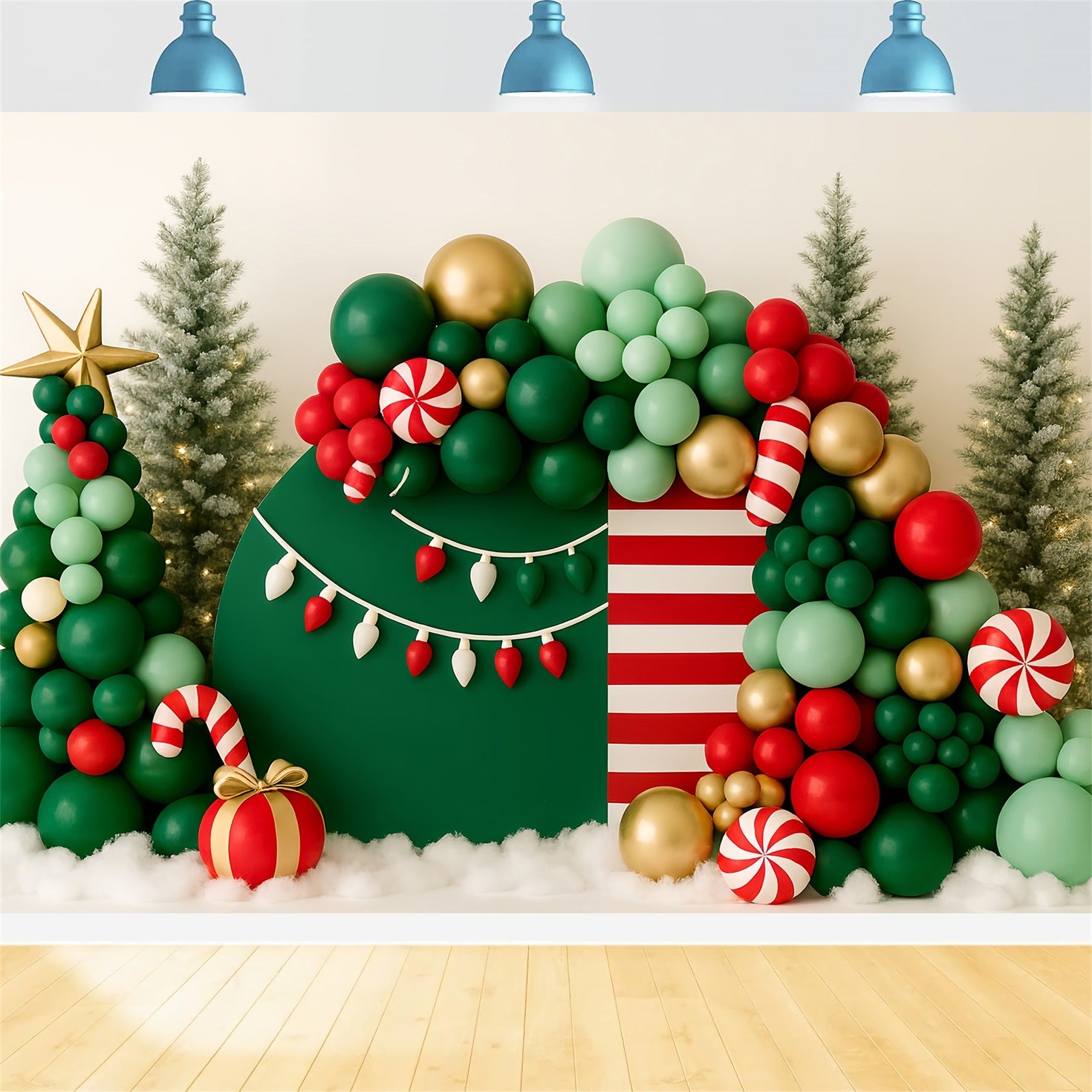 Smash Cake Backdrop Christmas Candy Balloon Forest Happy Birthday Backdrop TWW59-221
