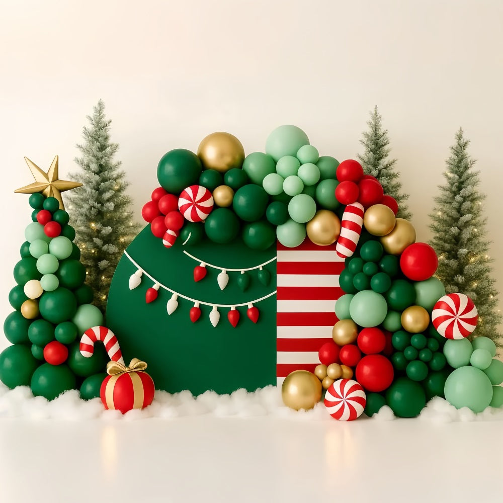 Smash Cake Backdrop Christmas Candy Balloon Forest Happy Birthday Backdrop TWW59-221