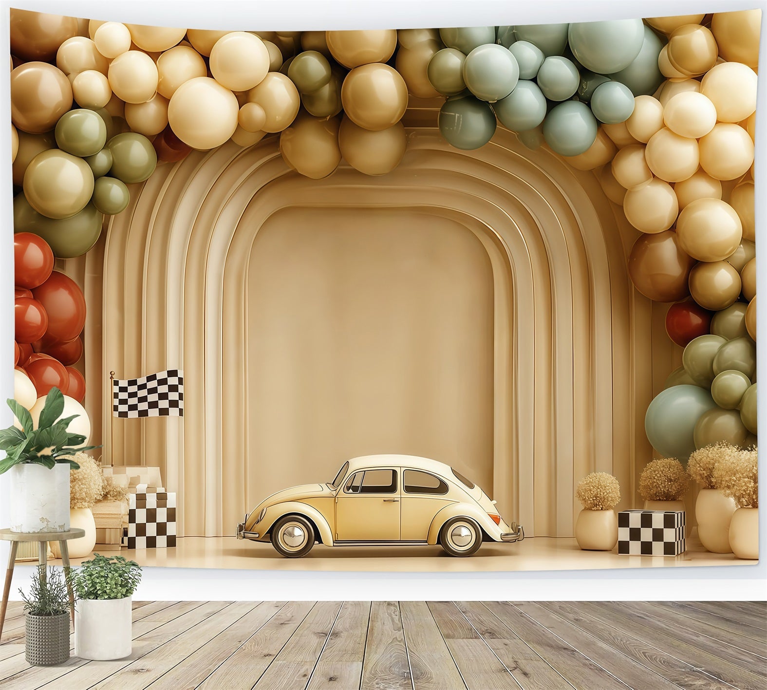 Cake Smash Backdrop Vintage Car Balloon Arch Smash Cake Backdrop TWW59-223