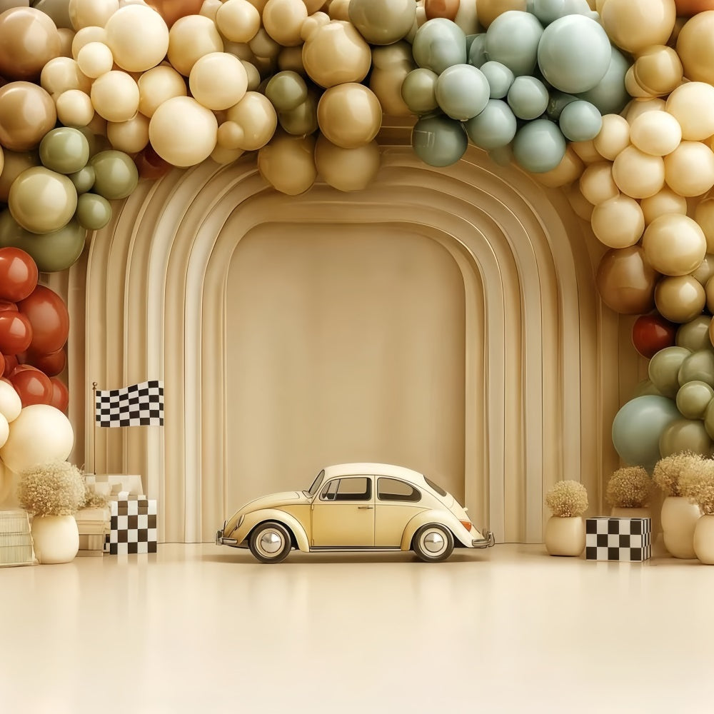 Cake Smash Backdrop Vintage Car Balloon Arch Smash Cake Backdrop TWW59-223