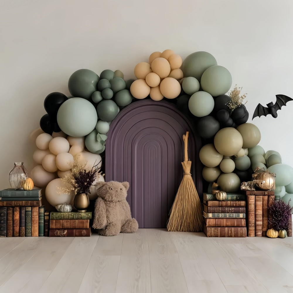 Cake Smash Backdrop Boy Witch Teddy Balloon Library Birthday Backdrop TWW59-226