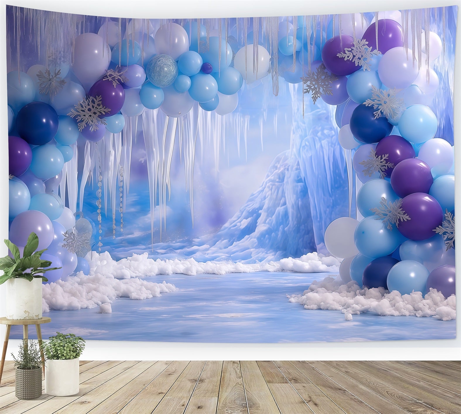 Cake Smash Backdrop Girl Frozen Ice Cave Fantasy Happy Birthday Backdrop TWW59-227