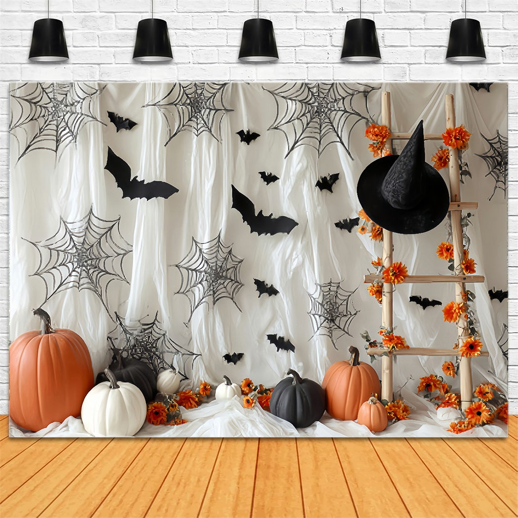 Halloween Bat Backdrop Pumpkin Spider Web Ladder Halloween Photo Backdrop TWW59-62
