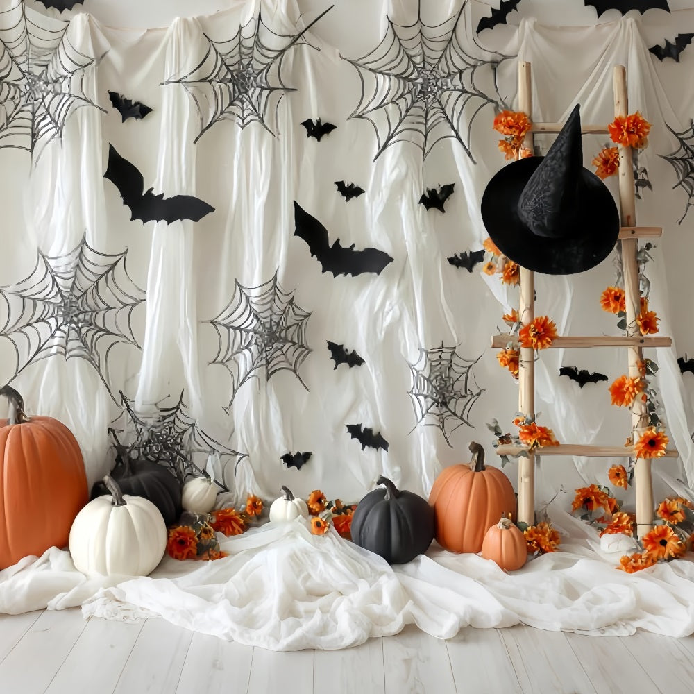 Halloween Bat Backdrop Pumpkin Spider Web Ladder Halloween Photo Backdrop TWW59-62