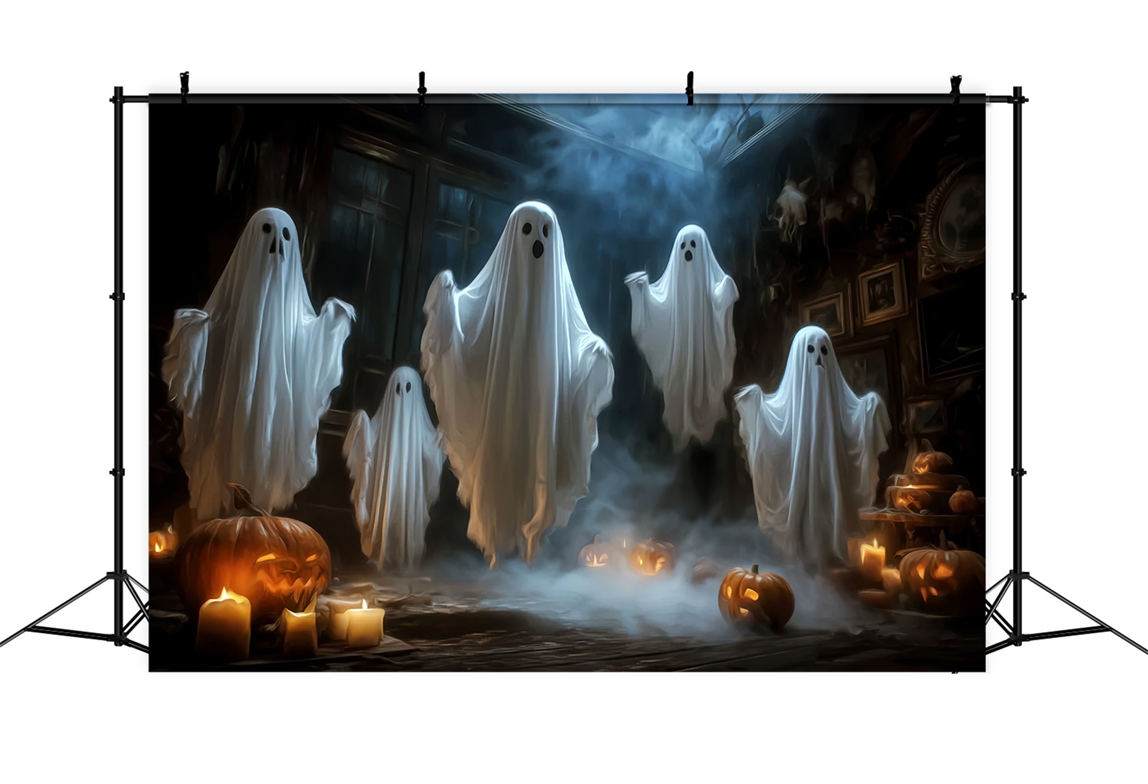 Halloween Ghost Backdrop Floating Ghosts Candle Pumpkins Spooky Halloween Backdrop TWW59-65