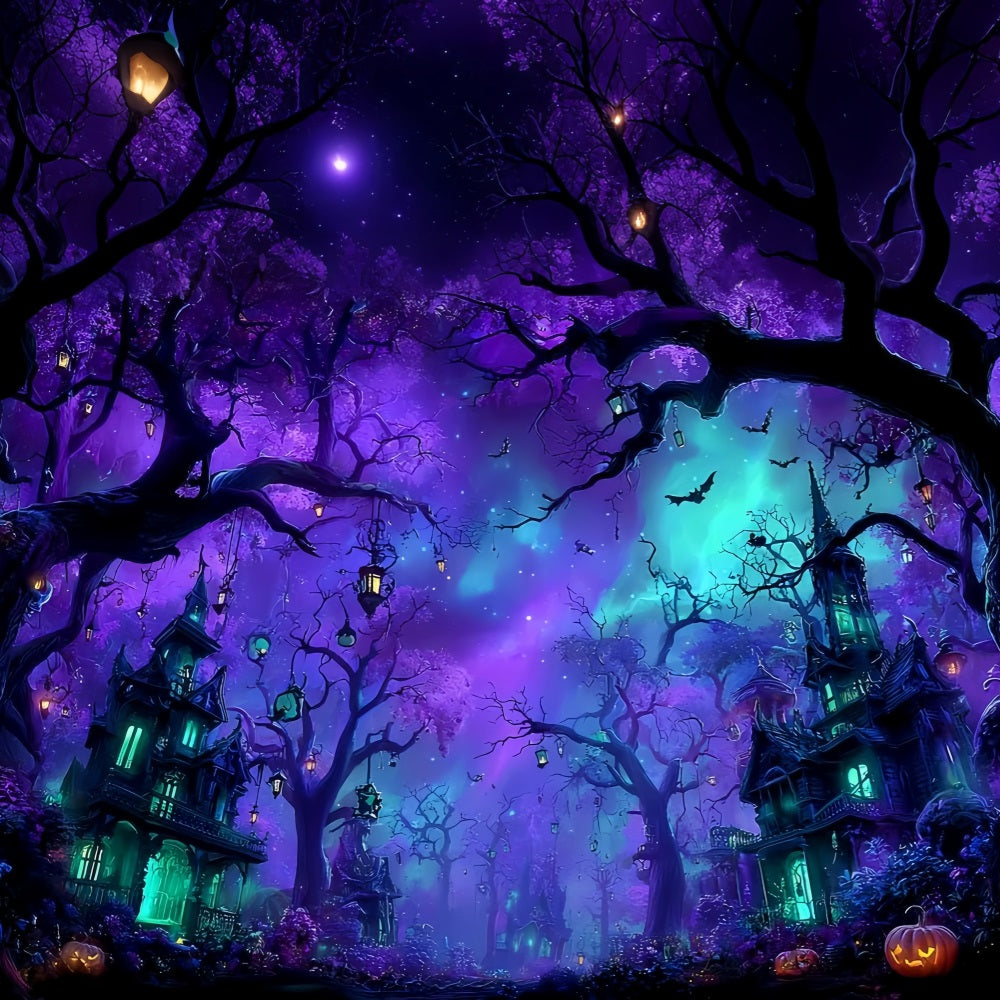 Halloween Color Backdrop Enchanted Purple Haunted Forest Halloween Backdrop Ideas TWW59-66