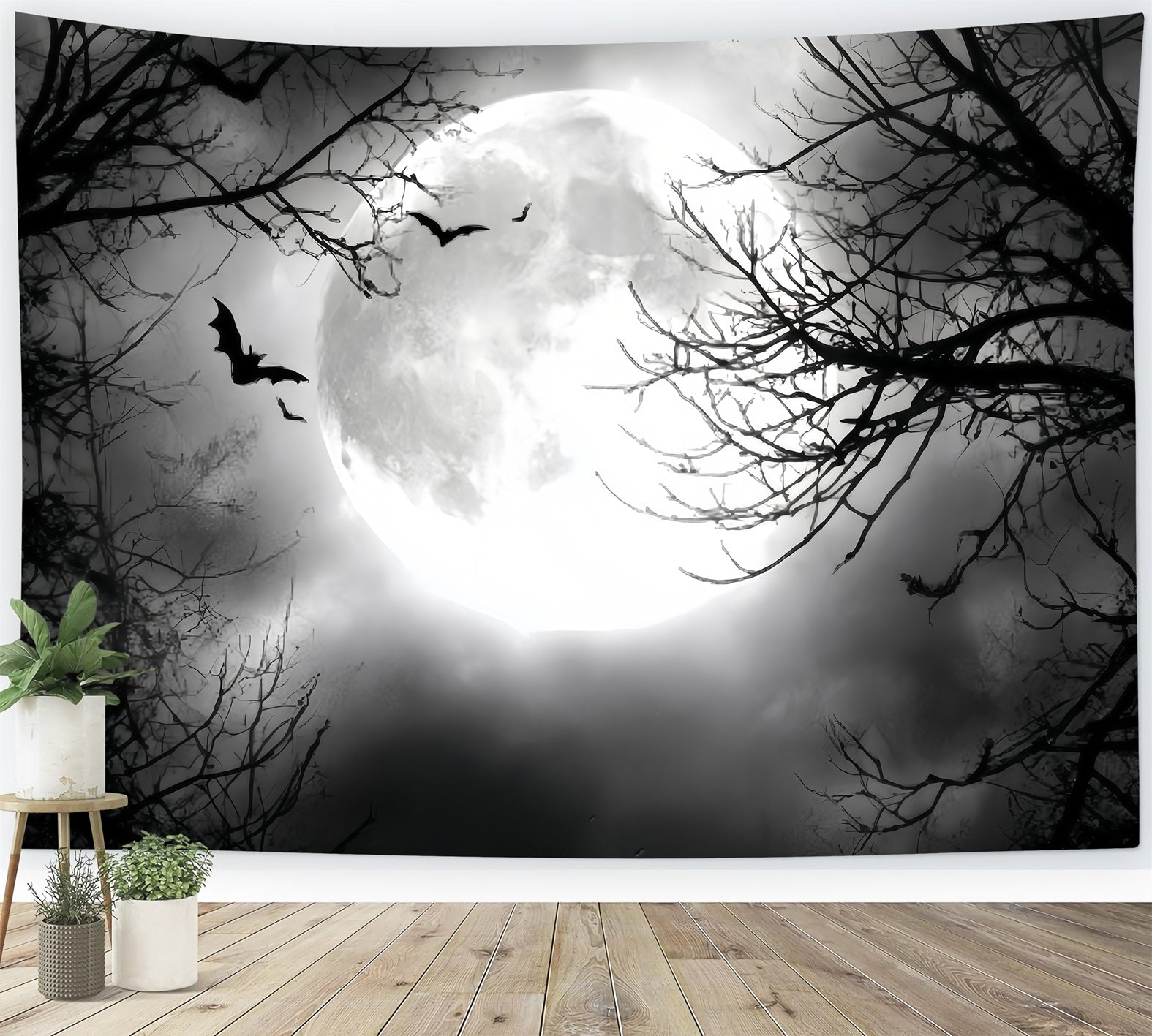 Halloween Moon Backdrop Full Moon Flying Bats Halloween Photography Backdrop TWW59-67