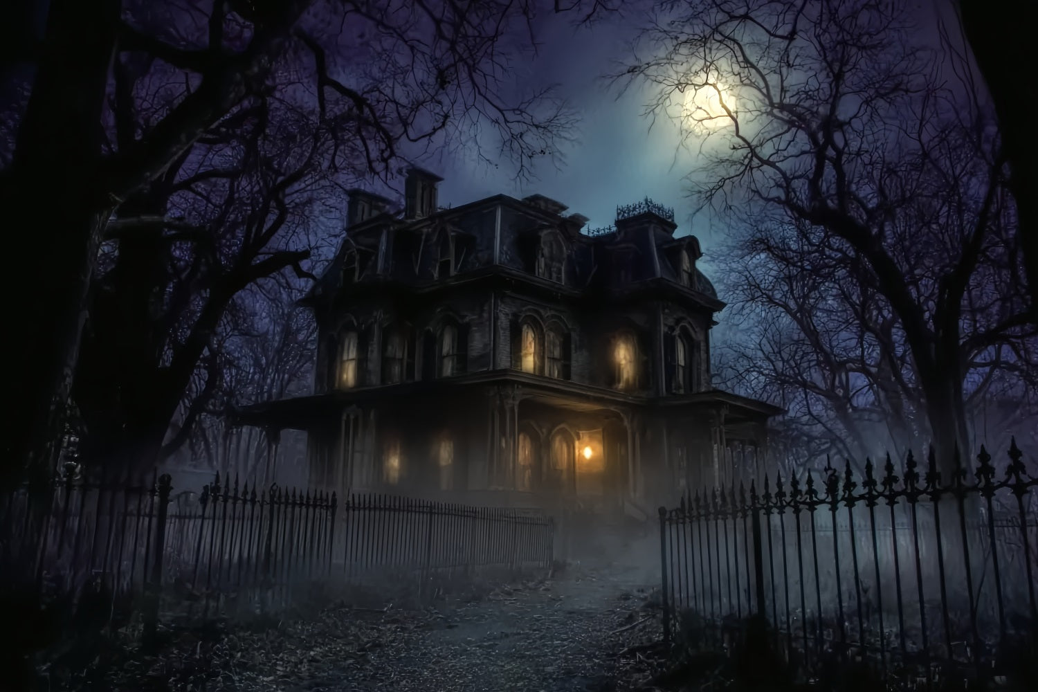Halloween Haunted Mansion Backdrop Dark Scary House Night Halloween Backdrops TWW59-68