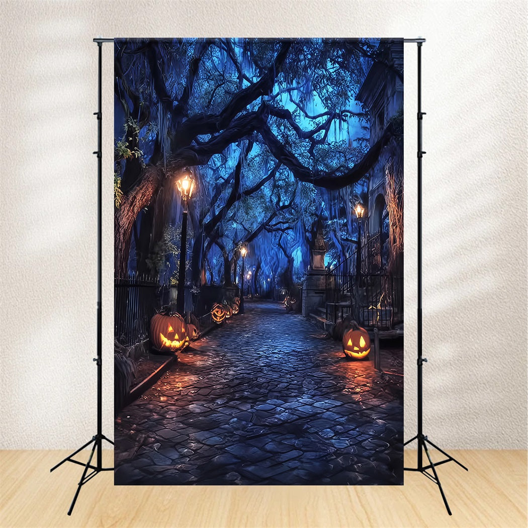 Halloween Haunted Forest Backdrop Spooky Pumpkin Lantern Street Halloween Backdrops TWW59-70